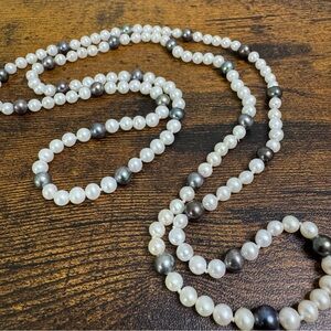 Genuine Pearl Necklace White and Grey Continuous no Clasp 33 Inch